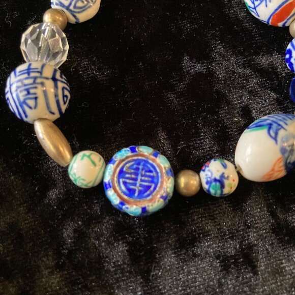 Sterling 925 Ceramic Glass Cloisonne Beaded Bracelet Chinese‎ Jordan 8" - Picture 4 of 9